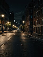 Nighttime city street scene.