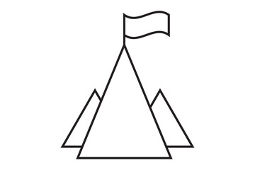 Success icon. Mountains with flag on a peak as aim achievement or leadership illustration