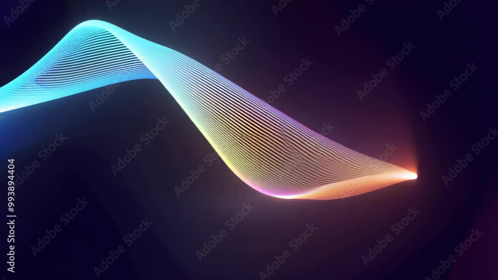 Poster elegant neon wave of light in a gradient of colors against a black background, symbolizing movement 