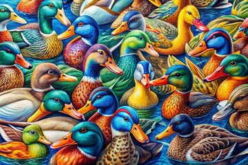 Charming Duck Drawings in Vibrant Colors and Unique Styles for Art and Design Projects