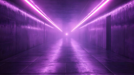 Purple Neon Lights in a Dark Corridor 3D Illustration