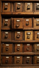 Old wooden file catalog drawer.