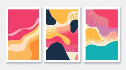 set of  three frame  Modern Abstract Covers Set Featuring Colorful Geometric Backgrounds - Minimalist Design Vector Illustration