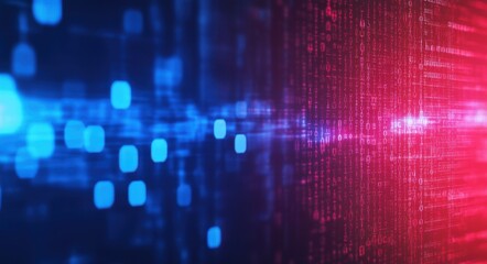 Abstract Futuristic Digital Data Visualization with Binary Code and Bokeh Effect