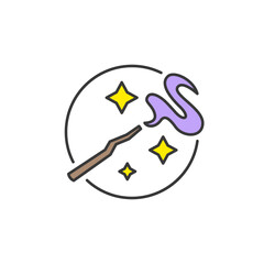 Magic Wand with Spells and Stardust for Halloween Icon. Wizard Stick, Abracadabra Symbol. Magician Wand for Magic Store Logo.