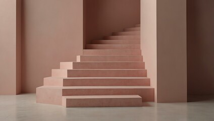 Pastel pink minimalist stairs with text space for branding.