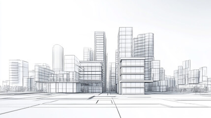 Fototapeta premium Urban Sketch of a Cityscape office new commercial building