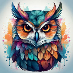 Colored owl drawn in watercolor. Vector