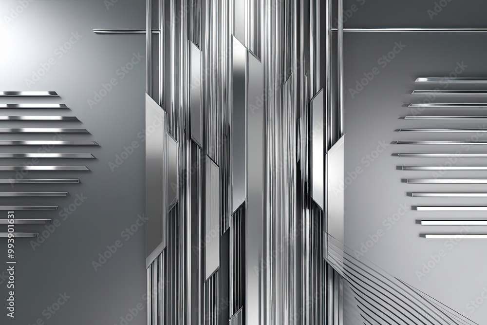 Poster stylish seamless art deco design with silver trapezoids and layered lines