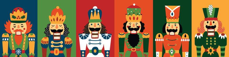 Cute Nutcracker horizontal seamless border. Merry Christmas, New Year wallpaper.
