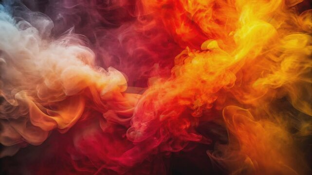 Abstract swirling smoke in shades of red orange and white against a black background