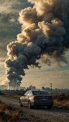 Pollution clouds from a car's exhaust pipe.