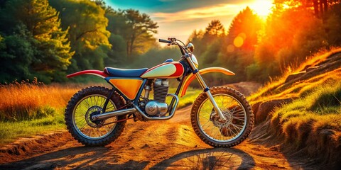 Obraz premium Classic Vintage Motocross Bicycle with Retro Design and Bold Colors on Display in Natural Setting