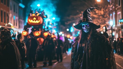 A Halloween witch-themed parade in Salem Massachusetts