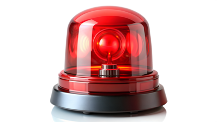 Red siren light on transparent or white background