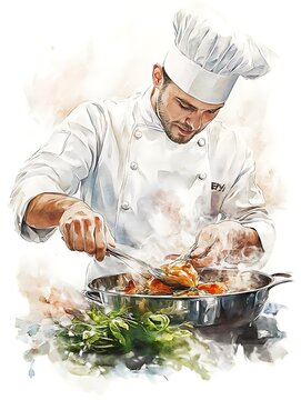 Chef preparing meat dish with fresh herbs in professional kitchen setting