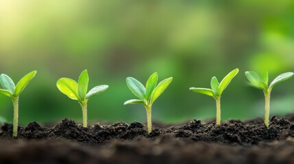 Naklejka premium Young Green Seedlings Growing in Soil with Blurred Natural Background
