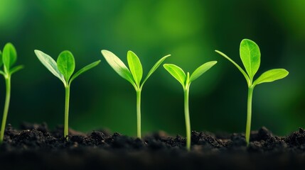 Young Green Seedlings Sprouting From Soil  New Life Concept
