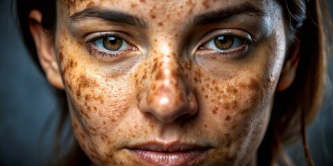 Fototapeta premium Close-up images of melasma pigmentation on a human face highlighting skin discoloration and texture