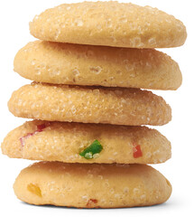 stack of sugar cookies isolated white background, baked sweet biscuits with crisp texture and buttery flavor
