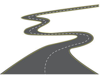 Curved road with white and yellow markings Vector illustration