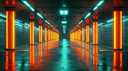 Neon Lights Tunnel 3D Render