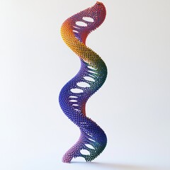 Fototapeta premium A sleek 3D model of a DNA double helix, designed with vibrant colors and detailed textures, placed against a white background