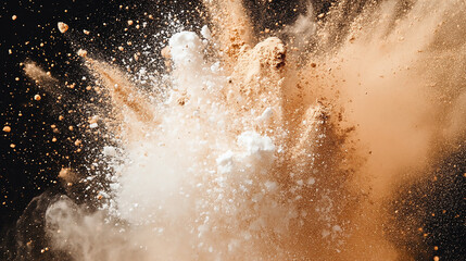 There is a cloud of brown dust that explodes with light brown particles splattered