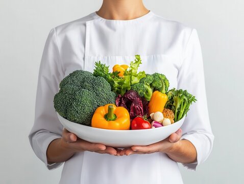 Nutritionist showing dietary changes for colon health, preventive care, colorectal cancer, dietary prevention