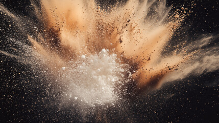 There is a cloud of brown dust that explodes with light brown particles splattered