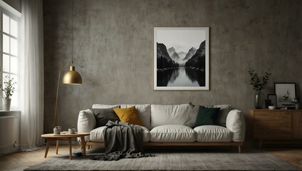 Scandinavian-style interior mockup with wall art.
