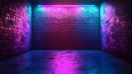 Brick Wall With Neon Lights Background