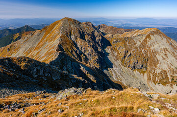 Picturesque landscape of the Tatra Mountains. The Mts. Pachol and Spalena from the Mount Banikov, Western Tatras.