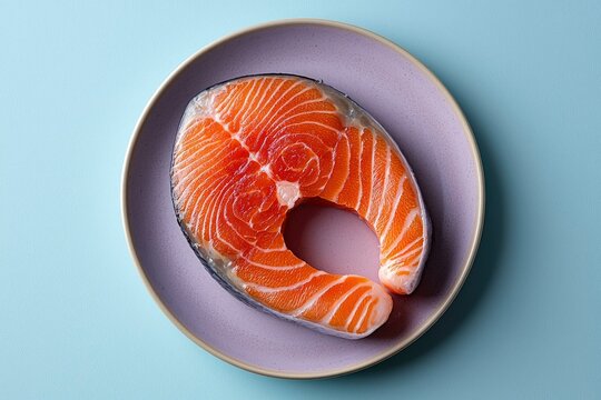Raw Salmon Fillet on a Purple Plate