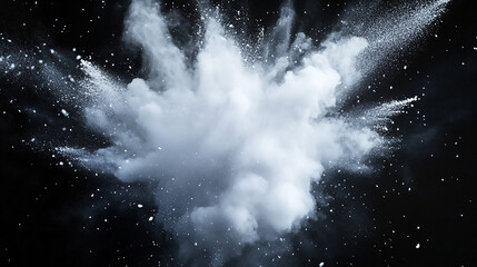 Snow explosion isolated on black background   Winter storm element creative