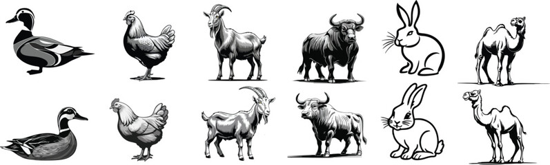 set of livestock vector illustration logo designs
