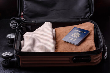 International passport of a USA citizen on a suitcase