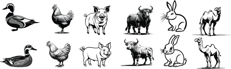 set of livestock vector illustration logo designs