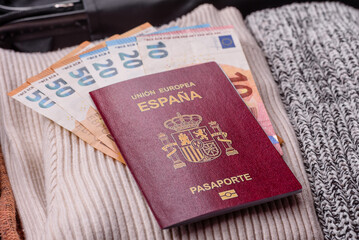 International passport of a citizen of Spain on a suitcase