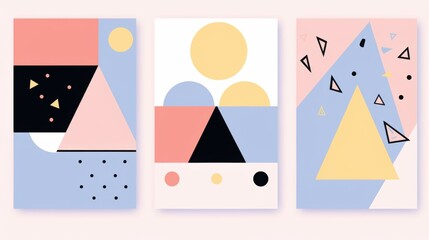 Set of   Geometric Design Posters with Primitive Shapes