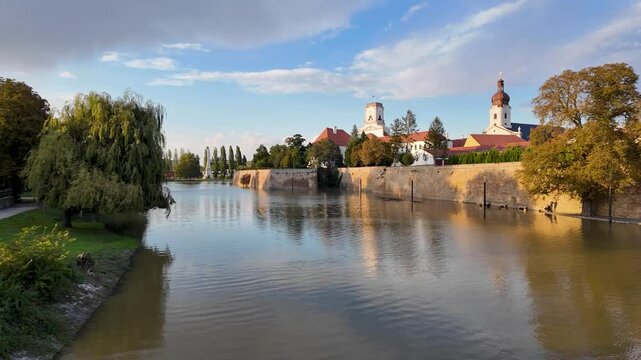 Floods on the river R&aacute;ba in Győr Hungary - high water levels