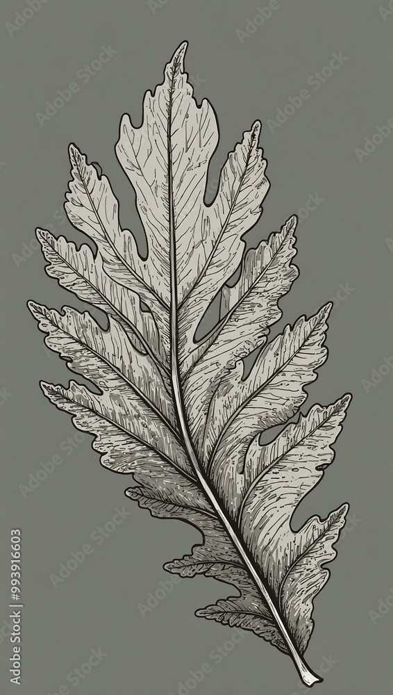 Poster simple oak leaf thin line vector art for graphic projects.