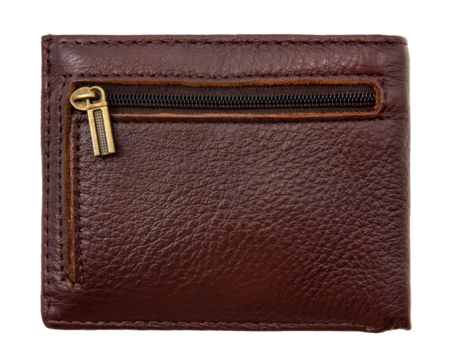Men's leather wallet on white background. Brown wallet isolate