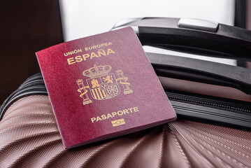 International passport of a citizen of Spain on a suitcase