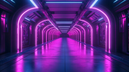 Neon Lights Corridor - 3D Illustration