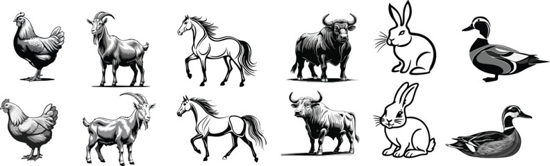 set of livestock vector illustration logo designs