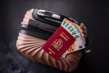 International passport of a citizen of Spain on a suitcase