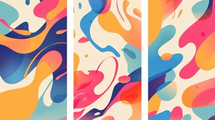 Set of 3 modern abstract covers featuring minimalistic design with colorful geometric backgrounds. 