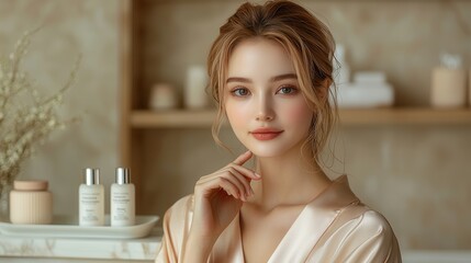 Naklejka premium Elegant Woman in Calm Beauty Portrait Setting