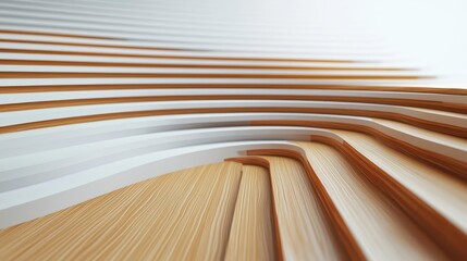 3D mass model of a library with cascading white forms and wooden terraces, innovative educational design